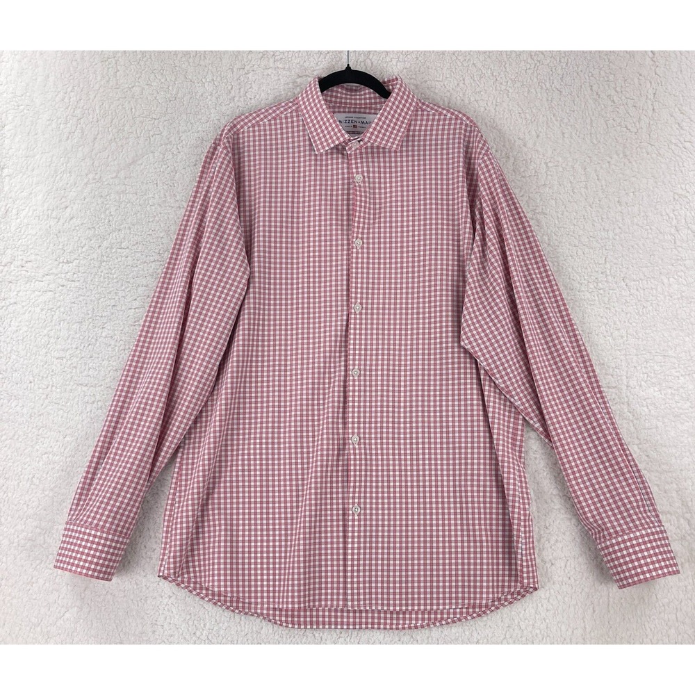 Mizzen+Main Button-Up Dress Shirt Mens Size XXL Red Plaid Trim Fit Made in‎ USA